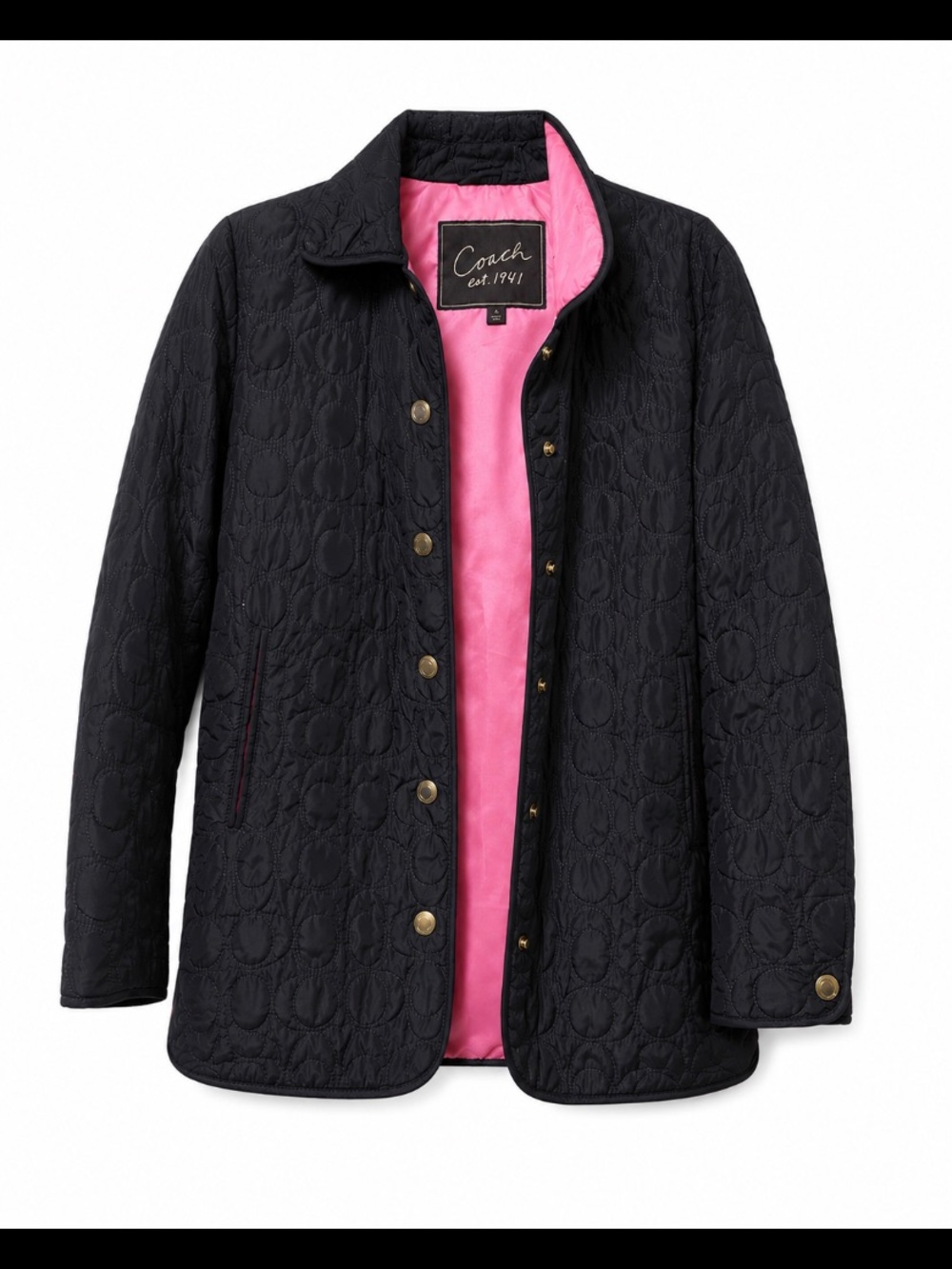 Coach Black Quilted Puffer Jacket with Pink Lining
